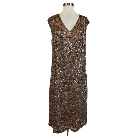 Alex Evenings Women's Cocktail Dress Size 22W Copper Brown Sequined Shift - Picture 1 of 14